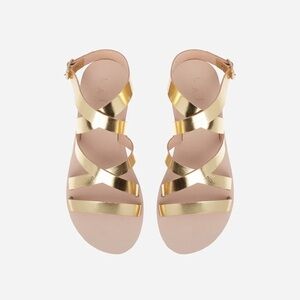 Laiik Praxie Greek Gladiator Leather Sandals Metallic Gold Sz37